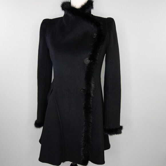 Vintage Gothic style Black Coat wool‎ blend with Mink  fur - Picture 1 of 16